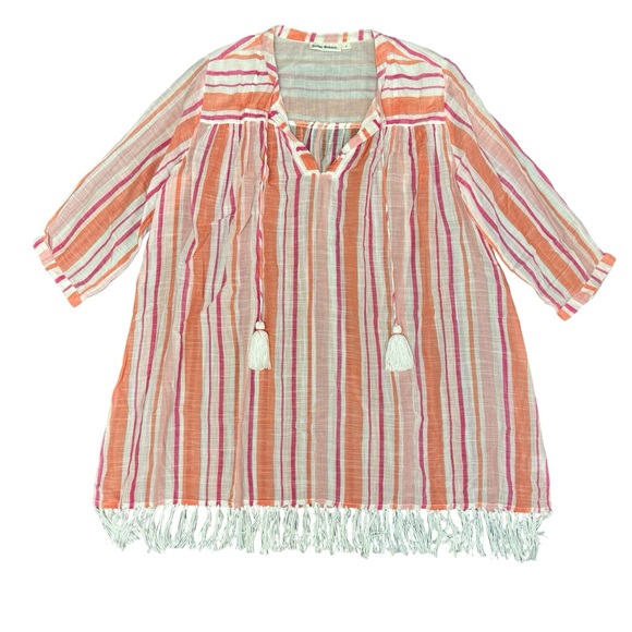 Roller Rabbit Tunic Swim Coverup Stripe Dress Tassels Pink Orange White Small S - Picture 3 of 12